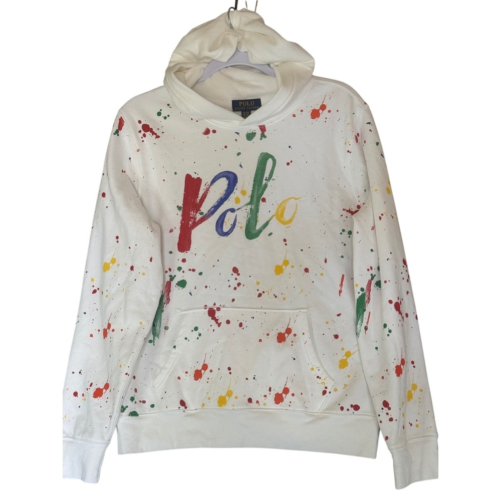 Polo Ralph Lauren Kids Paint Splatter Hoodie White Multi Color XL 18-20 Logo